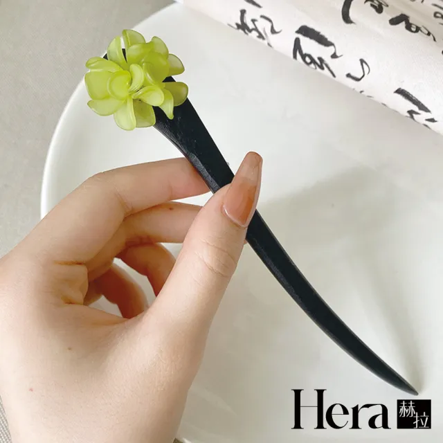 【HERA 赫拉】復古木質綠花朵簡約髮簪 H112020211(髮簪 平價髮飾 日常經典)