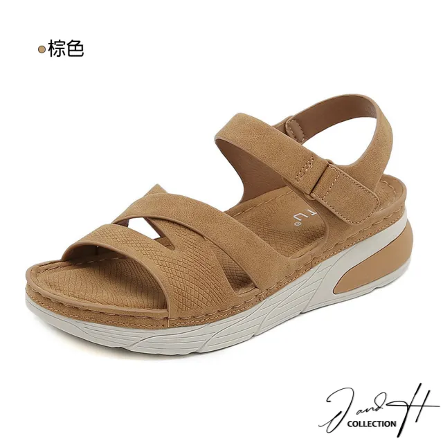 【J&H collection】輕便休閒黏貼式厚底涼鞋(現+預  灰色 / 棕色 / 黑色)