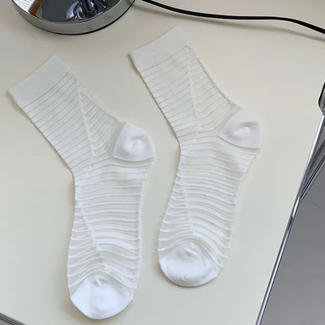 【OT SHOP】條紋透膚玻璃絲襪M1234(襪子 水晶襪 黑白色系)