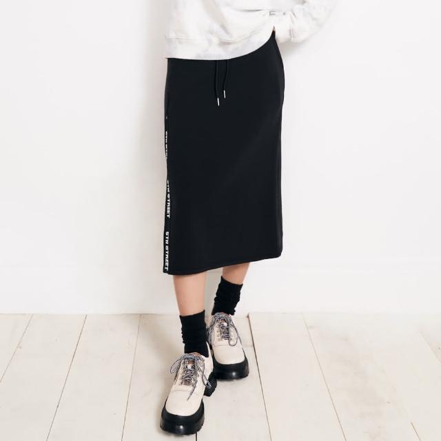 【5th STREET】女裝 長裙 休閒裙 鬆緊 側開衩 黑色(980035)