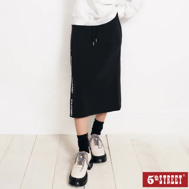【5th STREET】女裝 長裙 休閒裙 鬆緊 側開衩 黑色(980035)