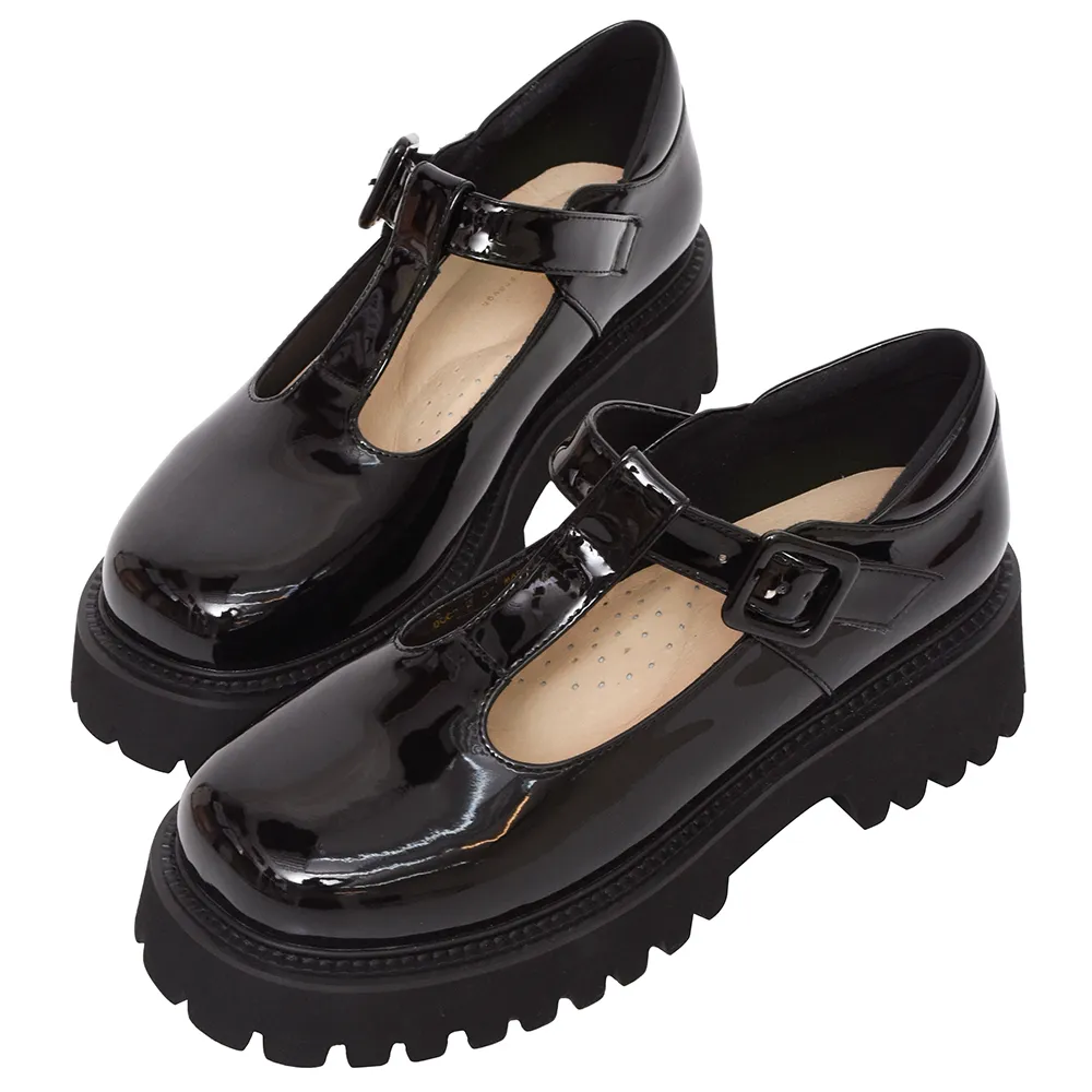 【Ann’S】瑪莉珍T字-柔軟漆皮顯瘦輕量厚底樂福鞋5cm(黑)
