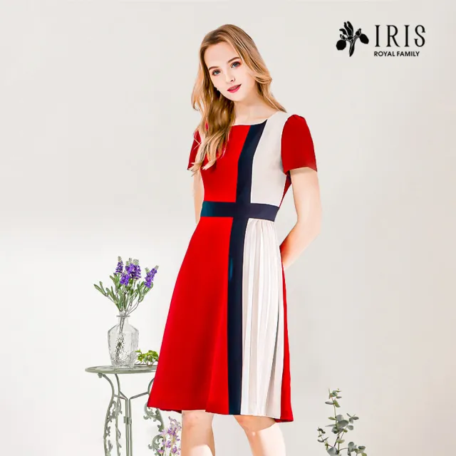 【IRIS 艾莉詩】設計感不對稱撞色洋裝-2色(32677)