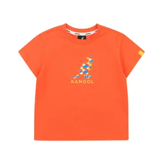 【KANGOL】韓國-KIDS 幾何貼布袋鼠短袖T恤-深橘(W23SM412OG)