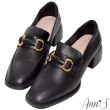 【Ann’S】訂製立體金扣-方頭粗跟樂福鞋4.5cm(黑)