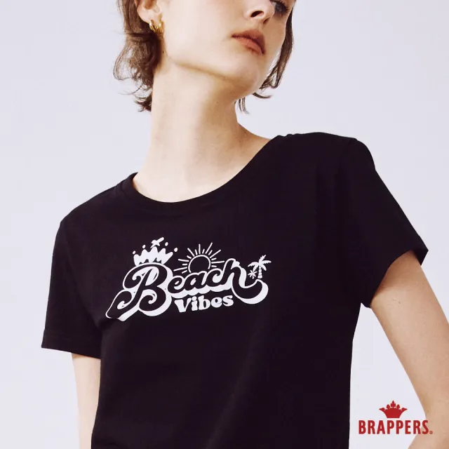 【BRAPPERS】女款 BEACH VIBES印花圓領T恤(黑)