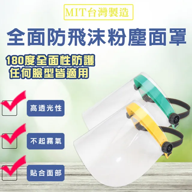 【黑魔法】MIT全面性防飛沫粉塵防護面罩(黃色款 台灣製造2入)