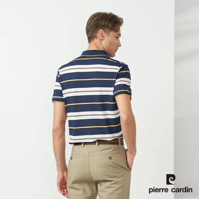 【pierre cardin 皮爾卡登】商務休閒 男款 橫條短袖POLO衫-深藍色(5237262-37)