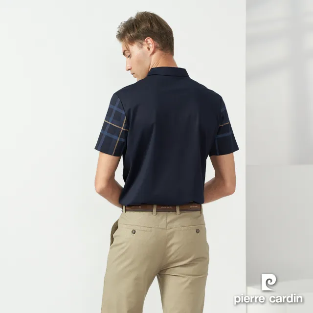 【pierre cardin 皮爾卡登】休閒服飾 男款 胸前印格短袖POLO衫-深藍色(5237217-38)