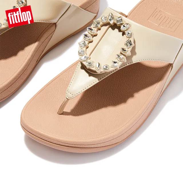 【FitFlop】LULU CRYSTAL-CIRCLET LEATHER TOE-POST SANDALS圓環水鑽造型夾脚涼鞋-女(白石色)