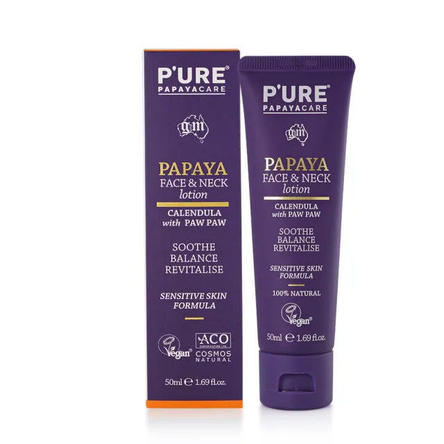 【澳洲 Pure Papayacare】木瓜臉頸乳液含金盞花玻尿酸(2入組 50ml/瓶 專業級)