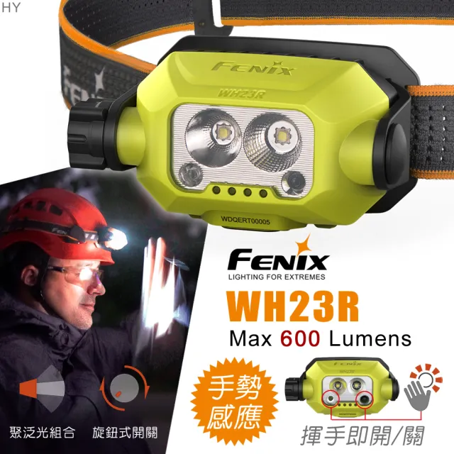 【Fenix】WH23R 手勢感應作業頭燈(Max 600 Lumens)