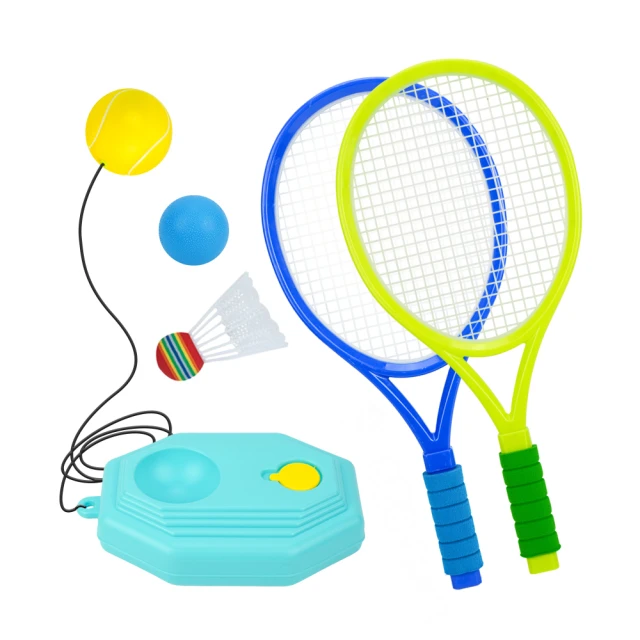 【888ezgo】兒童3合1球類運動（羽球+軟網球+塑料球）（附雙球拍）（露營遊戲）（501B）