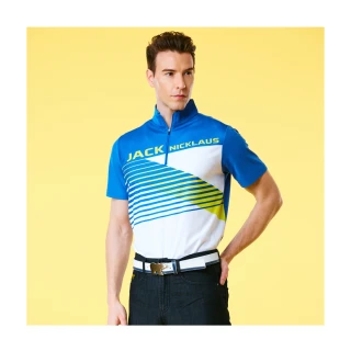 【Jack Nicklaus 金熊】GOLF男款吸濕排汗數位印花立領高爾夫球衫/POLO衫(藍色)
