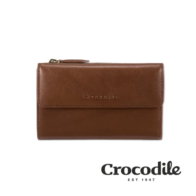 【Crocodile】真皮錢包 翻蓋三折中夾 16卡 多置物隔層 Naturale 3系列-0116-13007(新品上市 女夾推薦)