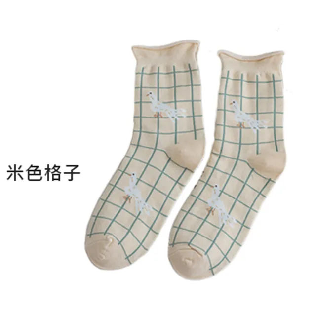 【OT SHOP】女款莫蘭迪色系中筒襪 M1210(襪子 森林色系 花朵 撞色)