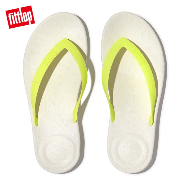 【FitFlop】IQUSHION ERGONOMIC FLIP-FLOPS輕量人體工學夾腳涼鞋-男(都會白/螢光黃)