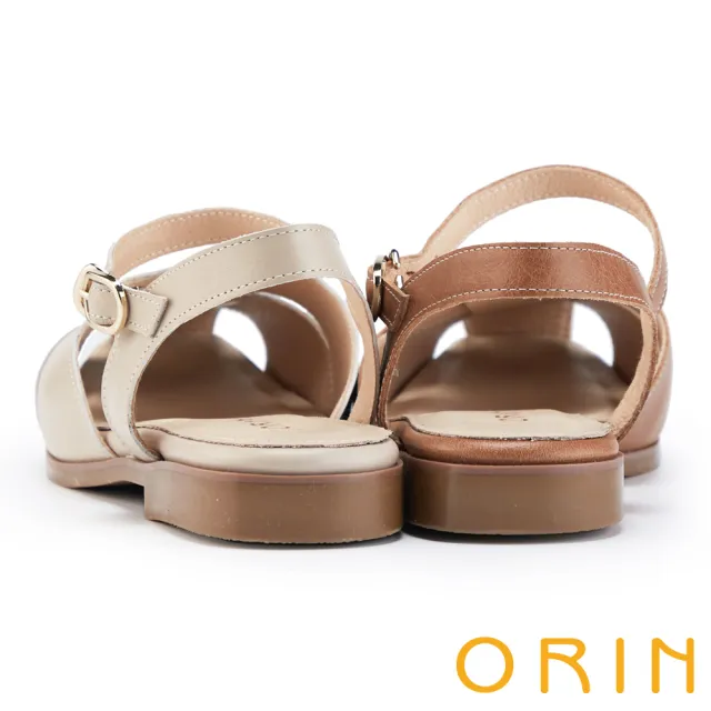 【ORIN】寬版編織護趾真皮平底涼鞋(米色)