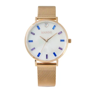 【MANGO】甜美繽紛晶鑽時尚米蘭腕錶-MA6770L-55R-H(玫瑰金x白色/36mm)