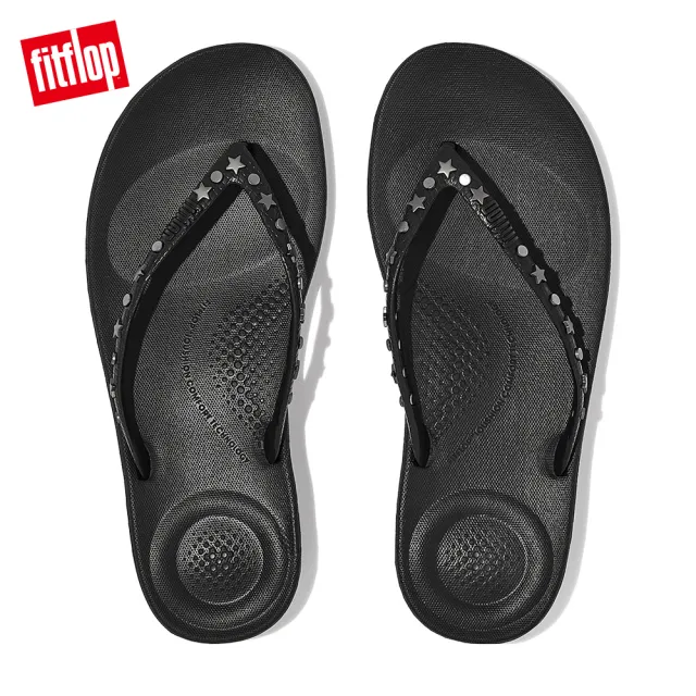 【FitFlop】IQUSHION STAR-STUD ERGONOMIC FLIP-FLOPS 輕量人體工學夾腳涼鞋-女(靓黑色)