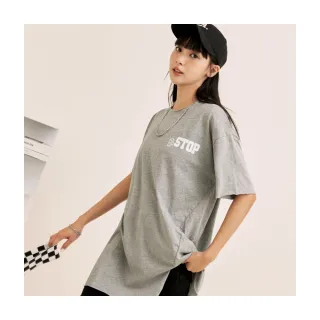 【OB 嚴選】竹節棉雙面印花下襬造型長版短袖上衣 《AB18566》