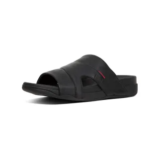 【FitFlop】FREEWAY POOL SLIDE IN LEATHER簡約一片式皮革涼鞋-男(黑色)