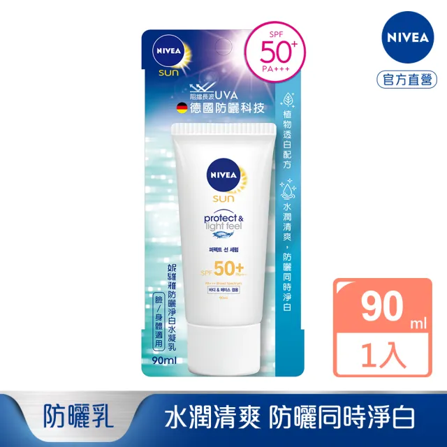 【NIVEA 妮維雅】防曬淨白水凝乳 SPF50+ 90ML(德國妮維雅/防曬乳)