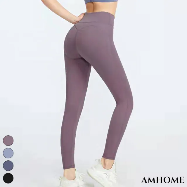 【Amhome】高級感健身褲高腰提臀瑜伽褲高彈緊身跑步外穿運動褲裸感九分褲#117436(4色)