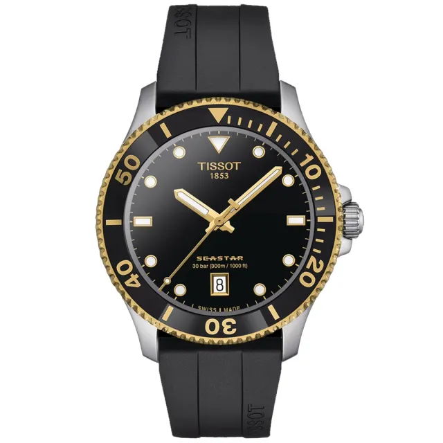 【TISSOT 天梭 官方授權】SEASTAR 1000海星系列 黑金 潛水腕錶 禮物推薦 送禮首選(T1204102705100)