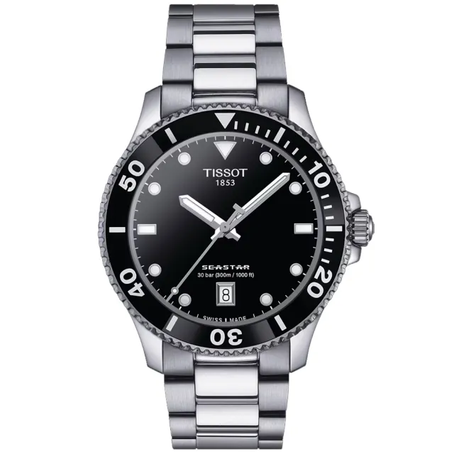 【TISSOT 天梭 官方授權】SEASTAR 1000海星系列 黑 潛水腕錶 / 40mm 禮物推薦 畢業禮物(T1204101105100)