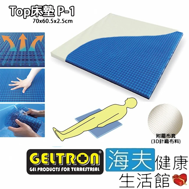 海夫健康生活館 Geltron Top P-1 固態凝膠床墊 上半身/兒童用 附3D針織透氣床罩 70x60.5x2.5(GTP-1)