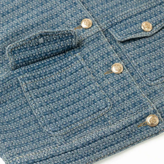 【OUWEY 歐薇】時髦小香粗織紋棉質牛仔短版外套(深藍色；S-L；3232328419)