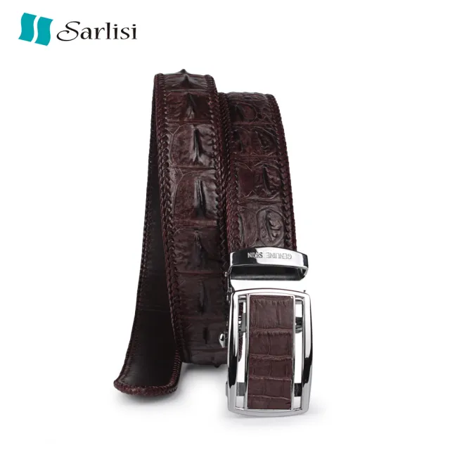 【Sarlisi】真皮鱷魚皮帶男腰帶手工編織包邊原裝自動扣