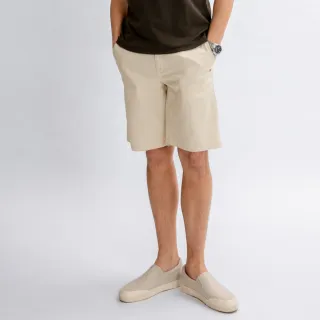 【Arnold Palmer 雨傘】男裝-COOLMAX腰頭鬆緊抽繩斜紋短褲(米白色)