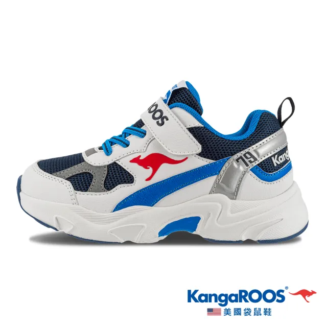 【KangaROOS 美國袋鼠鞋】童鞋 ROKKIE 79 復古老爹 運動跑鞋(白/藍/黑-KK31946)