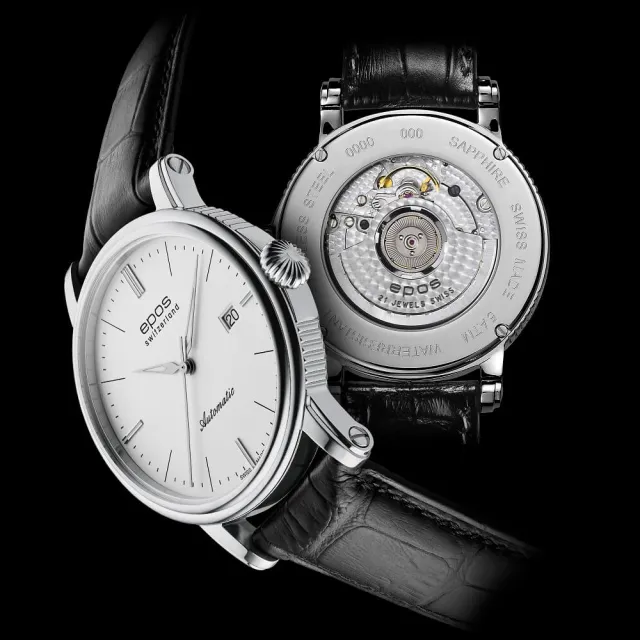 【epos 愛寶時】經典潮流紳士風格自動上鍊機械錶-皮帶 白面41mm(3390.152.20.10.25FB)