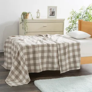 【SANKI 三貴】100%全棉紗布夏毯/晴天藍/日式咖/150*200cm(全棉多用途輕柔紗布涼被夏毯)