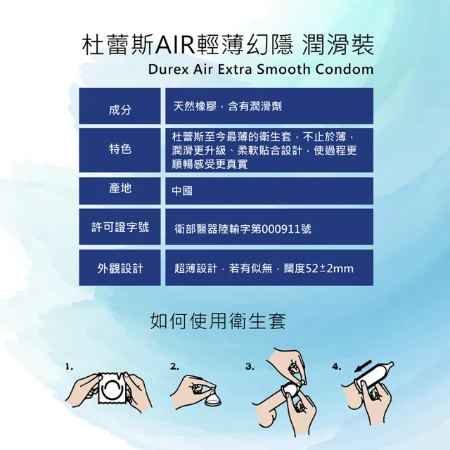 【Durex 杜蕾斯】AIR輕薄幻隱潤滑裝保險套8入*2盒(共16入)