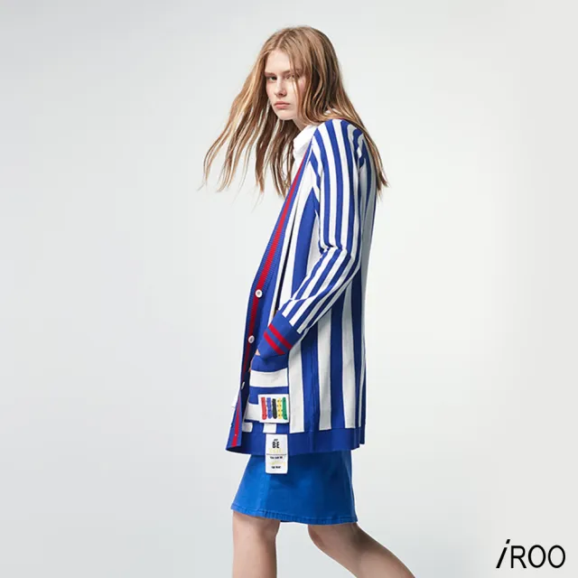 【iROO】條紋針織開襟衫