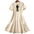 【REKO】玩美衣櫃法式娃娃領洋裝蝴蝶結短袖連身裙M-2XL(共二色)