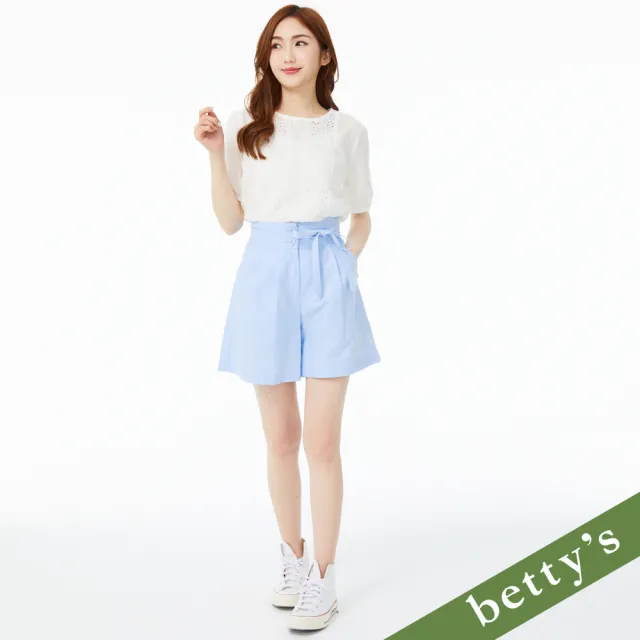 【betty’s 貝蒂思】綁帶高腰打摺短褲(淺藍)