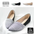 【Alberta】MIT台灣製 1cm 反摺設計千鳥紋圖樣雙材質鞋尖頭平底娃娃鞋 包鞋 懶人鞋