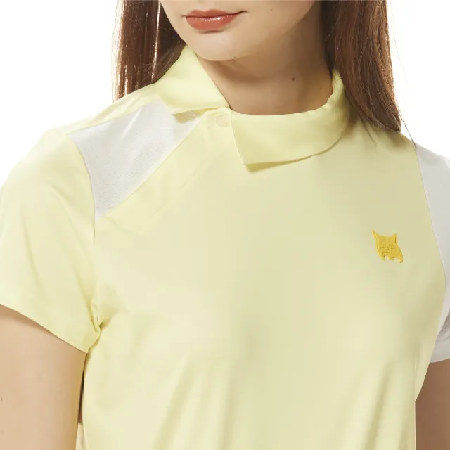 【Lynx Golf】首爾高桿風格！女款合身版吸溼排汗側邊配布剪裁左肩織帶造型短袖POLO衫/高爾夫球衫(二色)