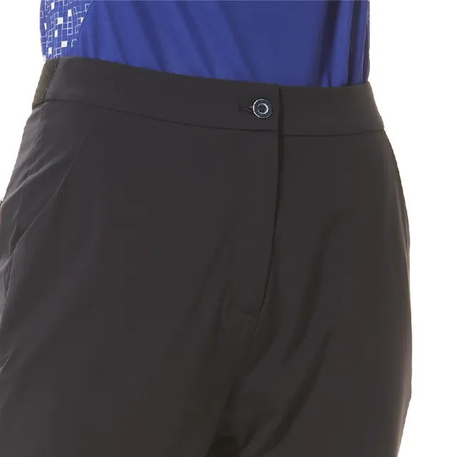【Lynx Golf】女款吸溼排汗隱形拉鍊後口袋質感鬆緊帶造型縮口設計錐形八分褲(丈青色)