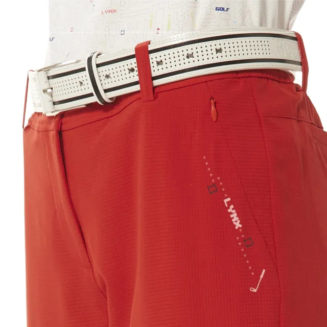 【Lynx Golf】女款吸溼排汗輕量透氣易溶紗材質隱形拉鍊口袋山貓膠標窄管九分褲(二色)