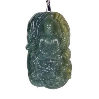 【YC 寶石】A貨翡翠冰藍水帶黃翡誓願宏深乘龍如來項鍊(912)