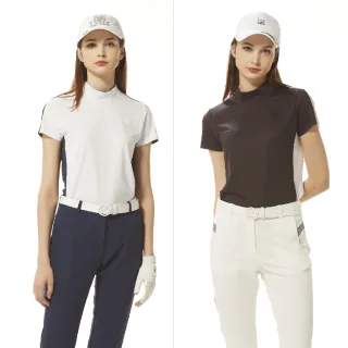【Lynx Golf】首爾高桿風格！女款合身版吸溼排汗側邊配布左肩織帶造型短袖POLO衫/高爾夫球衫(二色)