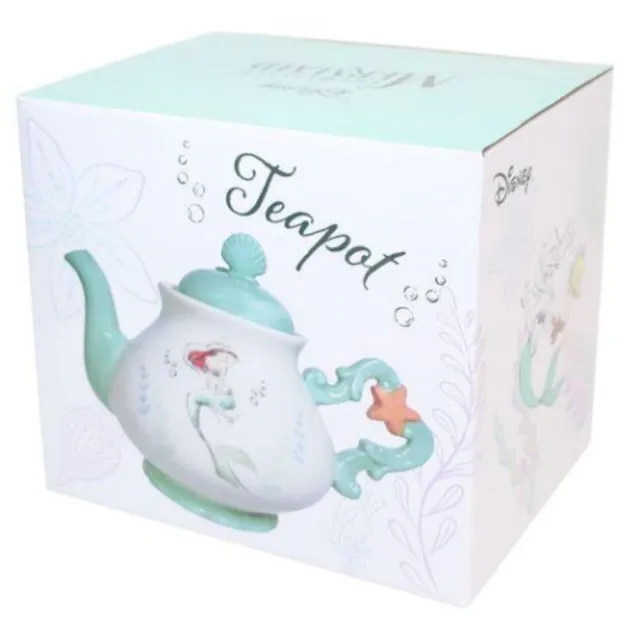 【小禮堂】Disney 迪士尼 小美人魚 造型陶瓷茶壺 655ml - 白綠海星款(平輸品)
