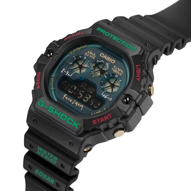 CASIO 卡西歐】G-SHOCK X FACETASM聯名款三眼顯示黑X綠X紅_DW-5900FA