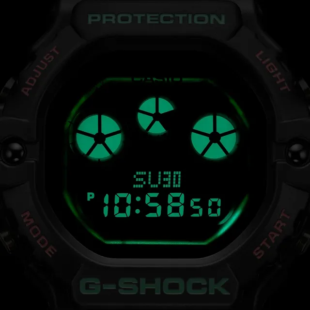 【CASIO 卡西歐】G-SHOCK X FACETASM聯名款 三眼顯示 黑X綠X紅_DW-5900FA-1DR_46.8mm